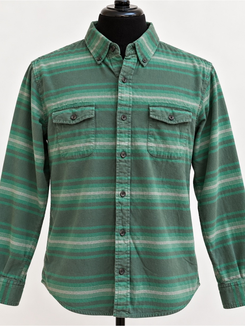 Lands' End Men’s Fall Green Striped Casual Button-Down Shirt